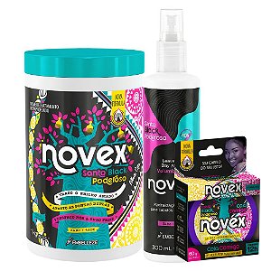 Kit Novex Santo Black Poderoso: Creme De Tratamento 1kg, Leave-In Day After 300ml e Gel Para Baby Hair 60g