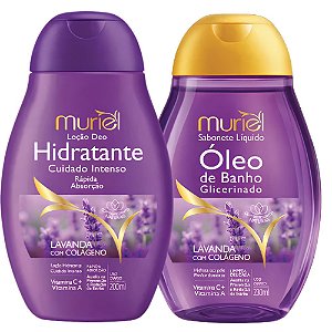 Kit Muriel Lavanda Com Colágeno: Loção Deo Hidratante e Óleo De Banho 230ml