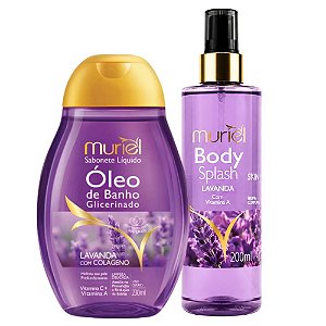 Kit Muriel Lavanda: Óleo de Banho Lavanda com Colágeno 230ml e Body Splash 200ml