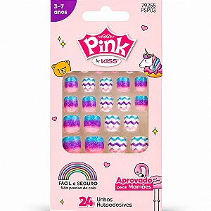 Unhas Autoadesivas Infantil Pink By Kiss Cor 7 Psp03 C/24