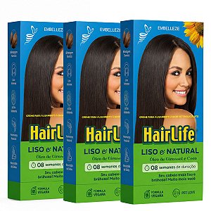 Kit Embelleze HairLife Óleo de Girassol: 3 Creme alisante Tioglicolato 80g
