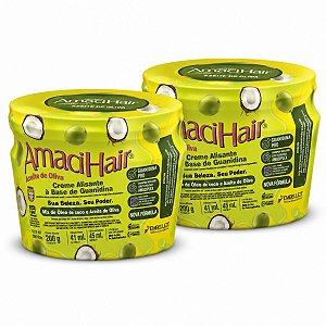 Kit Embelleze AmaciHair Azeite De Oliva: 2 Creme Alisante Guanidina 200g