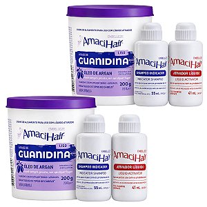Kit Embelleze AmaciHair Liso Óleo De Argan: 2 Creme Alisante Guanidina