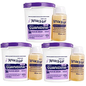 Kit Embelleze AmaciHair Liso Óleo De Argan: 3 Creme Alisante Guanidina 200g