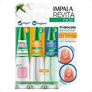 Kit Impala Revita Nail: Base Revitalizante Rosa Sweet, Solução Concentrada e Óleo Em Gel