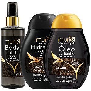 Kit Completo Muriel Árabe: Loção Hidratante, Body Splash Com Niacinamida 200ml e Óleo De Banho 230ml