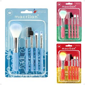 Kit Com 5 Pincéis Para Maquiagem Macrilan Princess Kp9-6
