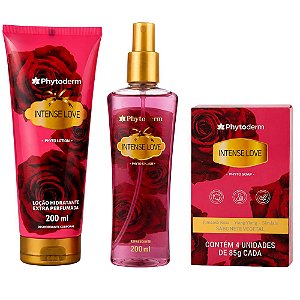 Kit Phytoderm Intense Love: Deo Colônia, Loção Hidratante 200ml e 4 Sabonetes Vegetais 85g
