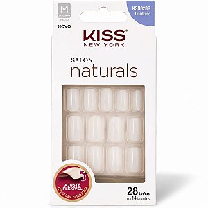 Unhas Postiças Kiss New York Salon Naturals Quadrado Médio 28 Unidades