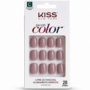 Unhas Postiças Kiss New York Salon Color Quadrado Curto 28 Unidades Cód. KSC52BR