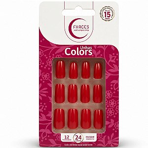 Unhas Postiças Fhaces Colors Escarlate Quadrado Médio 24 Unidades Cod. U3091