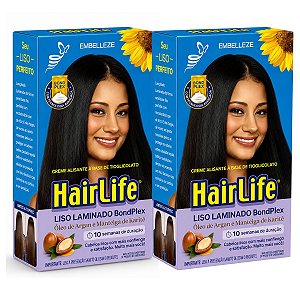 Kit Embelleze HairLife Liso Laminado: 2 Creme alisante Tioglicolato 80g