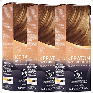 Kit Kert Keraton: 3 Tonalizantes Banho de Brilho Vegan Trigo Louro Bege 100g