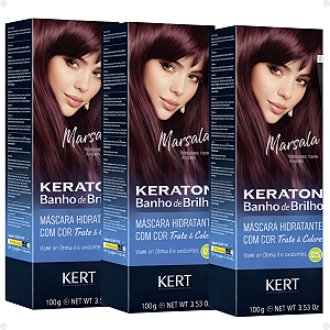 Kit Kert Keraton: 3 Tonalizantes Banho de Brilho Vegan Marsala Vermelho Terroso 100g