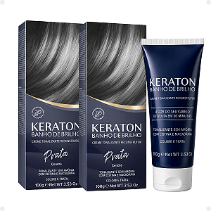 Kit Kert Keraton: 2 Tonalizantes Banho de Brilho Vegan Prata Cendré 100g