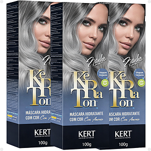 Kit Kert Keraton: 3 Tonalizantes Banho de Brilho Vegan Prata Cendré 100g
