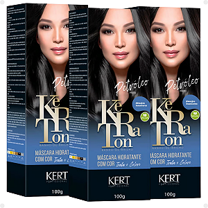 Kit Kert Keraton: 3 Tonalizantes Banho de Brilho Vegan Petróleo 100g