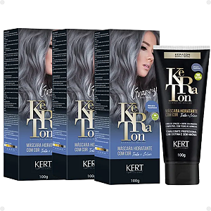Kit Kert Keraton: 3 Tonalizantes Banho de Brilho Vegan Granny Cinza Titânio 100g