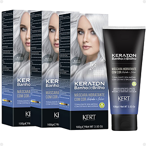 Kit Kert Keraton: 3 Tonalizantes Banho de Brilho Vegan Ice Cinza Platinado 100g