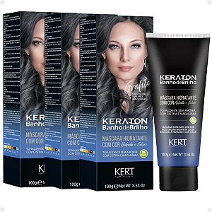Kit Kert Keraton: 3 Tonalizantes Banho de Brilho Vegan Grafite Cinza Escuro 100g