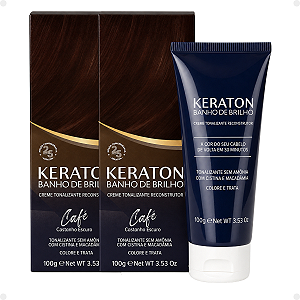 Kit Kert Keraton: 2 Tonalizantes Banho de Brilho Vegan Café Castanho Escuro 100g