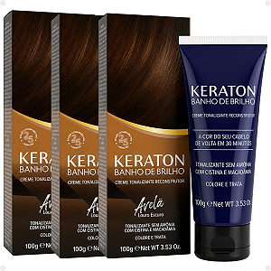 Kit Kert Keraton: 3 Tonalizantes Banho de Brilho Vegan Avelã Louro Escuro 100g