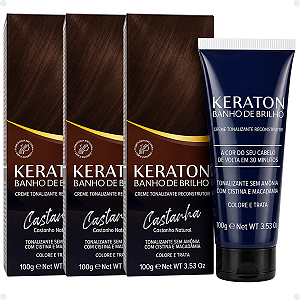 Kit Kert Keraton: 3 Tonalizantes Banho de Brilho Vegan Castanha Castanho Natural 100g