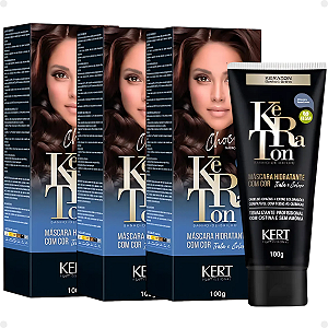Kit Kert Keraton: 3 Tonalizantes Banho de Brilho Vegan Chocolate Marrom 100g