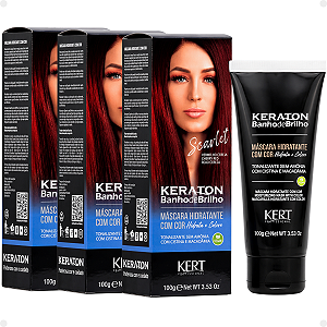 Kit Kert Keraton: 3 Tonalizantes Banho de Brilho Vegan Scarlet Vermelho Cereja 100g