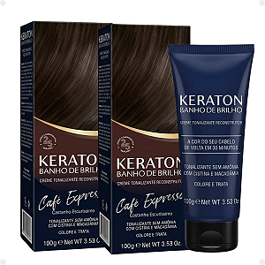 Kit Kert Keraton: 2 Tonalizantes Banho de Brilho Vegan Café Expresso Castanho Escuríssimo 100g