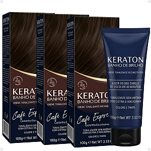 Kit Kert Keraton: 3 Tonalizantes Banho de Brilho Vegan Café Expresso Castanho Escurríssimo 100g