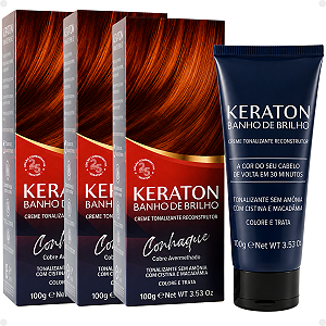 Kit Kert Keraton: 3 Tonalizantes Banho de Brilho Vegan Conhaque Cobre Avermelhado 100g