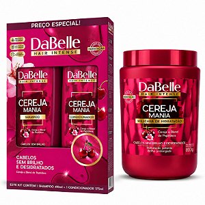 Kit DaBelle Cereja Mania: Shampoo 410ml e Condicionador 175ml + Máscara de Hidratação 800g