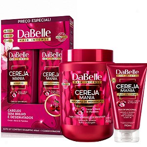 Kit DaBelle Cereja Mania: Shampoo 410ml e Condicionador 175ml + Máscara 800g, Óleo Em Creme