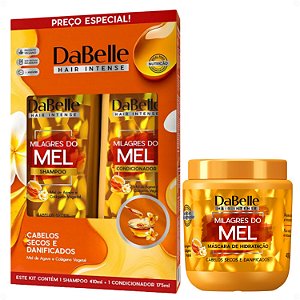 Kit DaBelle Milagres do Mel: Shampoo 410ml e Condicionador 175ml + Máscara de Hidratação 400g