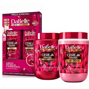 Kit DaBelle Cereja Mania: Shampoo 410ml e Condicionador 175ml + Máscara 800g, Gelatina 800g