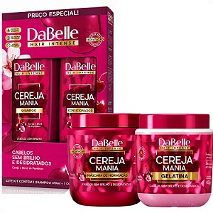 Kit DaBelle Cereja Mania: Shampoo 410ml e Condicionador 175ml + Máscara 400g, Gelatina 400g