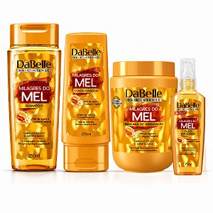 Kit DaBelle Milagres Do Mel: Shampoo 250ml, Condicionador 200ml, Máscara 800g e Óleo Reparador 75ml