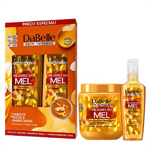 Kit DaBelle Milagres Do Mel: Shampoo 410ml, Condicionador 175ml, Máscara 400g e Óleo Reparador 75ml