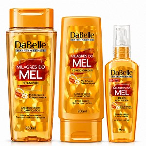 Kit DaBelle Milagres Do Mel: Shampoo 250ml, Condicionador 200ml e Óleo Reparador 75ml