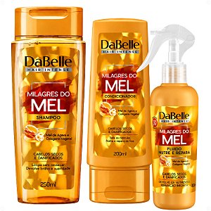 Kit DaBelle Milagres Do Mel: Shampoo 250ml, Condicionador 200ml e Fluido Nutre e Repara 180ml