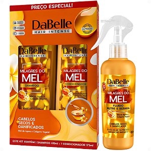 Kit DaBelle Milagres Do Mel: Shampoo 410ml, Condicionador 175ml e Fluido Nutre e Repara 180ml
