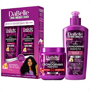 Kit DaBelle Meu Cronograma Perfeito: Shampoo 410ml e Condicionador 175ml + Máscara de Reconstrução, Creme de Pentear