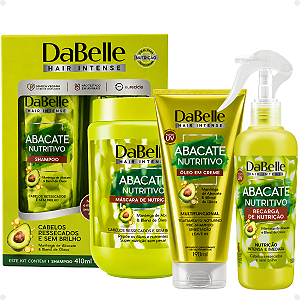 Kit DaBelle Abacate Nutritivo: Shampoo 410ml e Condicionador 175ml+ Máscara De Nutrição 800g, Óleo em Creme 190ml, Recarga de Nutrição 180ml