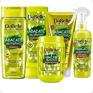 DaBelle Abacate Nutritivo: Shampoo 250ml, Condicionador 200ml, Máscara Nutritiva 800g, Óleo em Creme 190ml e Recarga de Nutrição 180ml