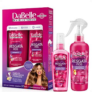 Kit DaBelle Resgata Fios: Shampoo 375ml e Condicionador 175ml + Queratina Líquida, Tratamento Obrigatório