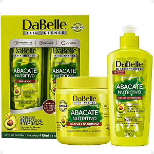 Kit DaBelle Abacate Nutritivo: Shampoo 410ml e Condicionador 175ml+ Máscara de Nutrição 400g, Creme de Pentear 270g