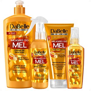 Kit DaBelle Milagres Do Mel: Creme de Pentear 550g, Mel Em Creme 190ml, Fluido Reparador 180ml e Óleo Reparador 75ml