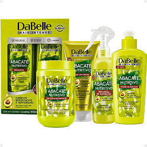 Kit DaBelle Abacate Nutritivo: Shampoo 410ml e Condicionador 175ml+ Máscara de Nutrição 800g, Óleo em Creme 190ml, Recarga de Nutrição 180ml, Creme de Pentear 270g
