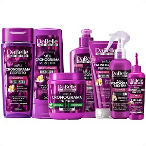 Kit DaBelle Meu Cronograma Perfeito: Shampoo 250ml e Condicionador 200ml + Máscara de Hidratação, Creme de Pentear, Óleo em Creme, Selante, Tônico